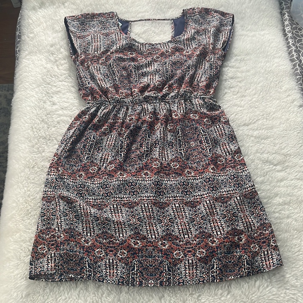 Maurice's Moroccan print spring summer dress pullover keyhole back sz L